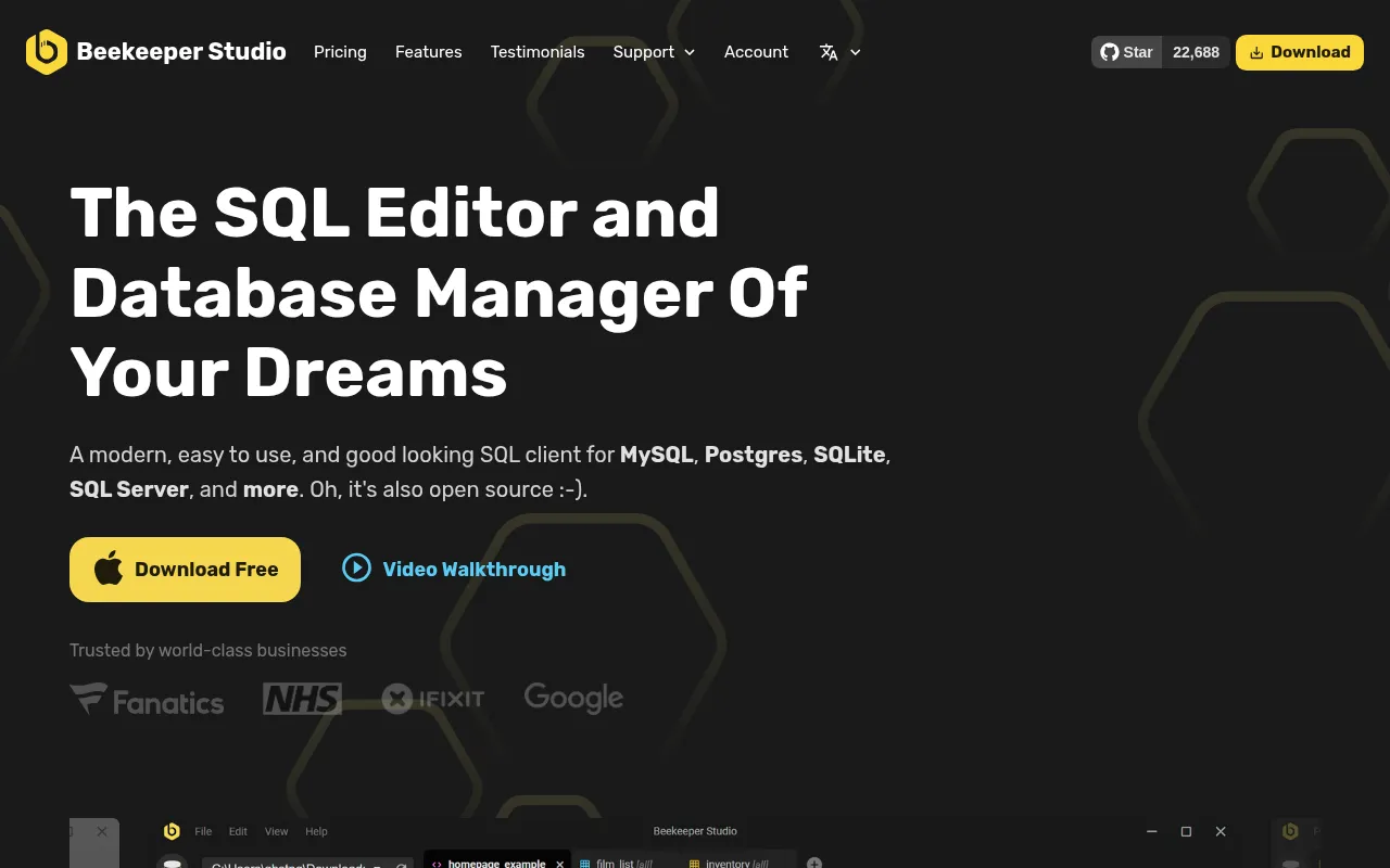 Beekeeper Studio Landing Page