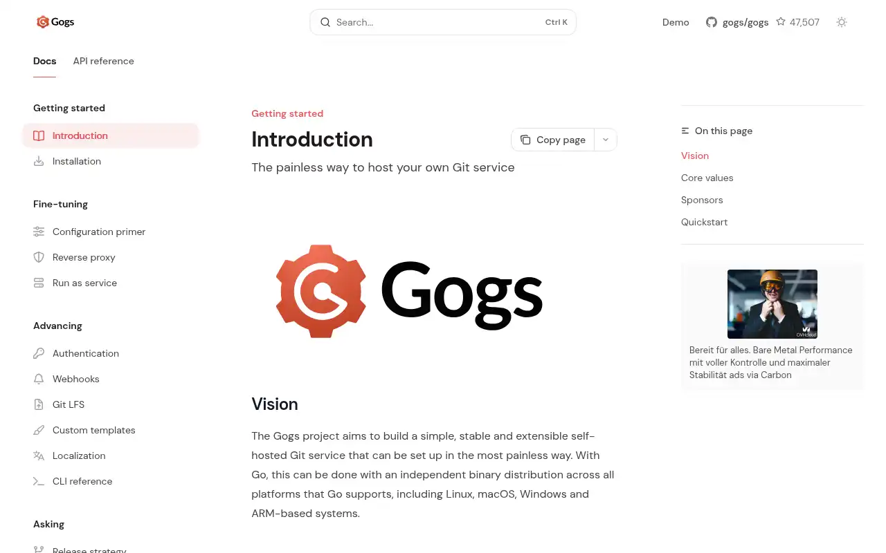 Gogs Landing Page